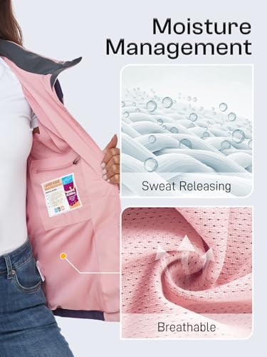 Womens Waterproof Rain jacket Lightweight Raincoat with Removable Hood - color: Pink02, size: Medium