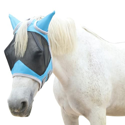 Horse Fly Mask with Ears, Breathable Fine Mesh Pale Blue Pony - color: Pale Blue, size: Pony