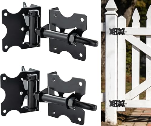 Self Closing Gate Hinges, 90 Degree Adjustable Hinges, Black, 2 Pack