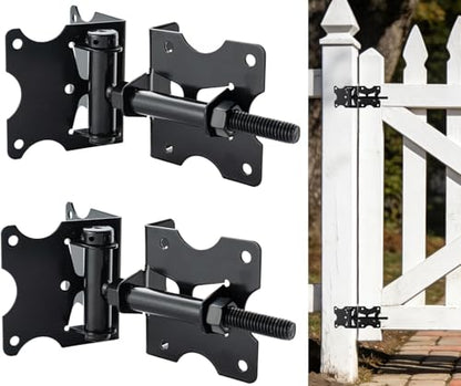 Self Closing Gate Hinges, 90 Degree Adjustable Hinges, Black, 2 Pack
