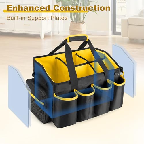 PGmoon Extra-Large Cleaning Caddy Organizer Bag with Handle | Cleaning Supply Tote Bag Built-in Support Boards for Car, Home, Housekeeping Work, Kitchen Cleaning Supplies