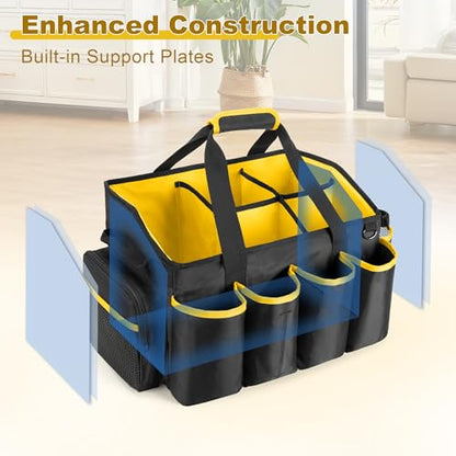 PGmoon Extra-Large Cleaning Caddy Organizer Bag with Handle | Cleaning Supply Tote Bag Built-in Support Boards for Car, Home, Housekeeping Work, Kitchen Cleaning Supplies