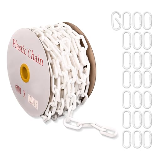 120 Feet Plastic Barrier Chain White,1.5-Inch Link Diameter Safety Barrier Chain，Large Plastic Chain，6MM Plastic Barrier Chain，Plastic Chain Links - color: white, size: 1-1/2 in-120feet