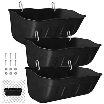 Chicken Feeder Waterer,Hanging Goat Feeders,Feed Trough 3.5 Quart 3 Pack,Hanging Fence Feed Trough for Poultry Livestock,Black - color: Black, size: 3.5 Quart (3 Pack)