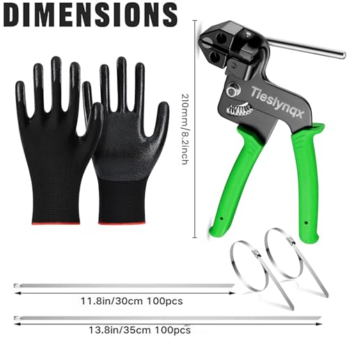 StainlessSteel Cable Tie Gun Set with 200PCS Ties - Special Tool For Fastening And Cutting Metal Cable Ties- Ideal for Chain Link Fence, Dog Fence,Outdoor Fencing, Exhaust Pipe.