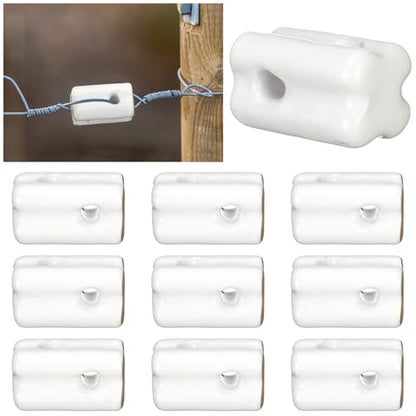 Honeydak 10 Pcs Ceramic Insulator Porcelain Insulator Heavy Duty Porcelain Bullnose Connector for Wooden Post Electrical Wire Post Wire Ground Farm Fencing Agricultural Supplies