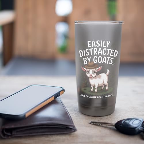 Easily Distracted by Goats Cute Coat Pygmy Goat Farmer Stainless Steel Insulated Tumbler - color: Brushed Steel