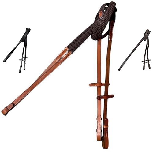 Majestic Ally Horse Reins, Full Size, English Riding, Multiple Styles and Colors - color: Chestnut, style: Leather Solid Rubber Reins