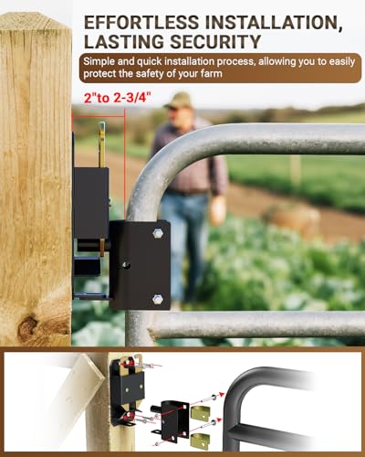 2 Way Farm Gate Latch, 2PC Heavy-Duty Fence Gate Latch with Self-Locking Nut, Black Livestock Gate Latch Compatible with Horse Corrals, Farms, Pastures, Stables, Ranches - size: 2PC