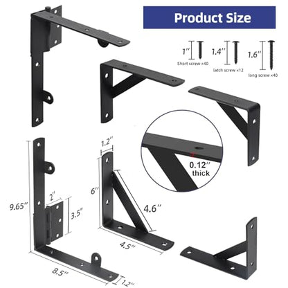 Fence Gate Kit Gate Hardware, 2 Set Anti Sag Gate Kit Heavy Duty No Sag, Anti Twist Gate Frame Corner Brackets Kit Withstand 150 lbs, Gate Hardware Kit for Wood Fence Gate - style: 2 Set