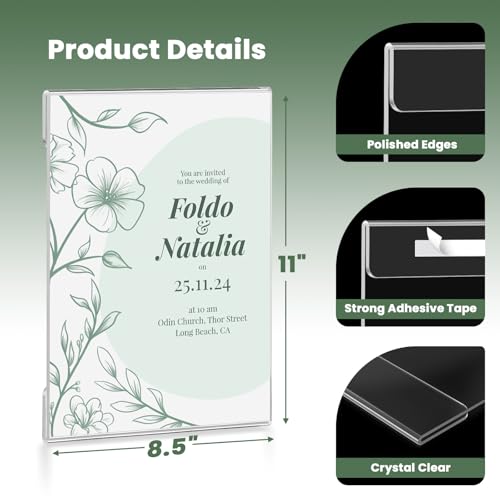 15 Pack 8.5x11 Acrylic Sign Holder Wall Mount, Clear Plastic Wall Signs Display for Flyers, Acrylic Frame Photo Menu Stands with Adhesive Tape for Restaurants, Office and Business Store - No Drilling