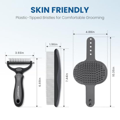 Undercoat rake, Dematting Metal Comb and Bathing Brush, Grey - color: Grey Kit 4PCS
