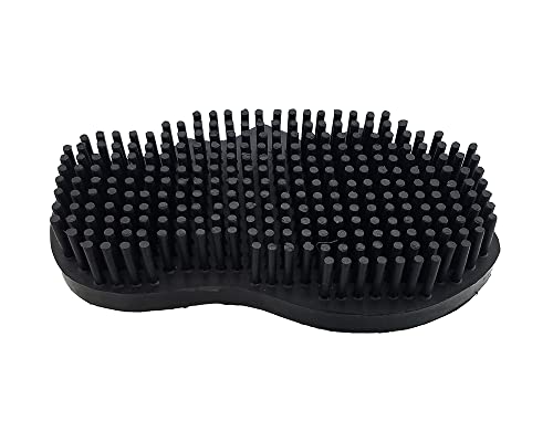 Grewal® Equestrian Grooming Bundle Kit - Comfy Pet Grooming & Bathing Glove - Oval Face Soft Bristles - Great for Thin & Sensitive Skin (Black) - color: Black
