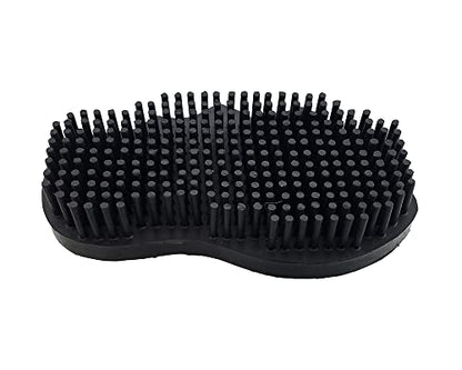 Grewal® Equestrian Grooming Bundle Kit - Comfy Pet Grooming & Bathing Glove - Oval Face Soft Bristles - Great for Thin & Sensitive Skin (Black) - color: Black