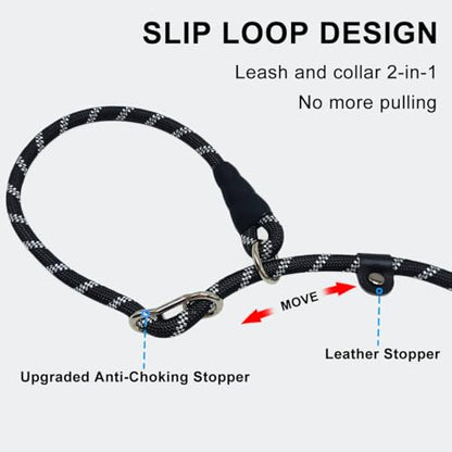 12FT 20FT Anti-Choking Long Training Lead, Reflective 3/8" Slip Lead Rope Dog Leash with Padded Handle, No Pull Leash for Medium Large Dogs (20ft, Black) - color: Black, size: 3/8in x 20ft