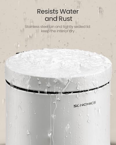 SONGMICS Bathroom Trash Can, Soft-Close, 1.6 Gallon (6 L), Stainless Steel - color: Cloud White