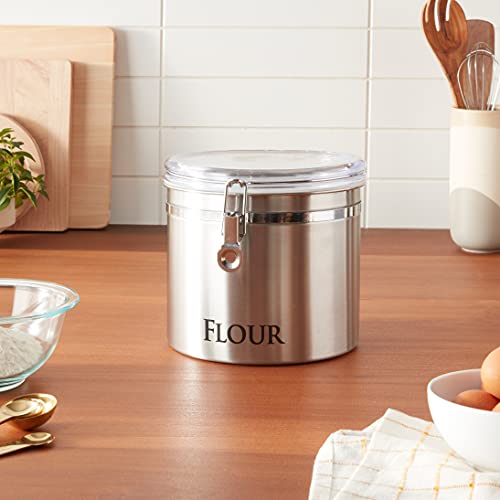 Oggi Jumbo 8" Stainless Steel Flour Clamp Canister - Airtight Food Storage Container Ideal for Kitchen & Pantry Storage of Flour or other Bulk, Dry Foods. (Pack of 3) - size: 8-Inch (Pack of 3), style: Flour Canister