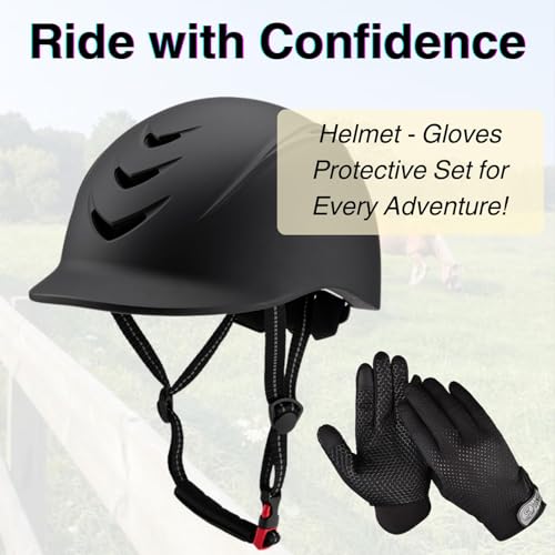 Equestrian Set - Helmet and Gloves for Horseback Riding and Training - Horse Riding Safety Gear Helmets Equestrian Equi-Pro Gear Gloves for Women, Man