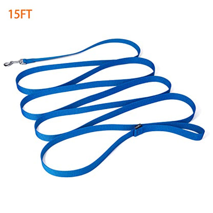 Strong Durable Nylon 15ft Long Dog Training Leash, Traction Rope, 1 Inch Wide, for Small and Medium Dog (Blue, 15 Feet) - color: Blue, size: 15 Feet