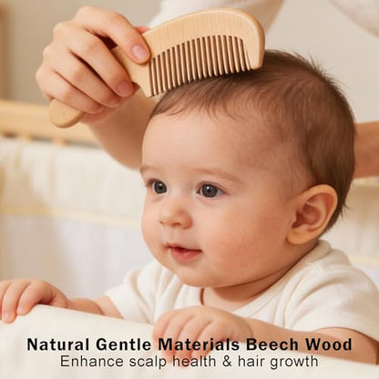 Baby Hair Brush Set for Newborns, Wooden Baby Brush & Comb - Toddler Cradle Cap Brush, Ultra Soft Goat Hair Bristles, Baby Grooming Kit for Baby Showers & Registries Gift Set
