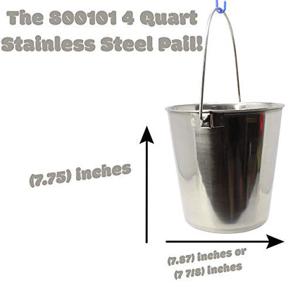 800101 4 Quart Stainless Steel Pail Bonka Bird Toys Durable Shiny Pets Food Water Liquid Treat Feed - size: (4) Quart