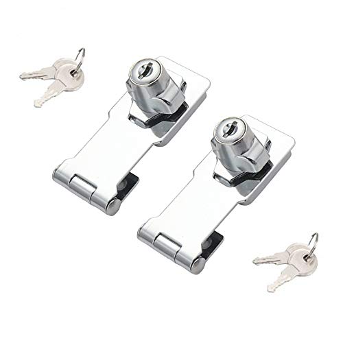 2 Packs Keyed Hasp Locks Twist Knob Keyed Locking Hasp for Small Doors, Cabinets and More,Stainless Steel Steel, Chrome Plated Hasp Lock Catch Latch Safety Lock (3Inch with Lock) - color: Silver, size: Straight 3 Inch