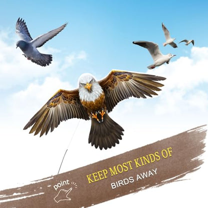 Bird Scarer Kite with 13ft Pole Bird Hawk Flying Kites-Eagle Kite | Hawk Deterrents for Farms, Patios and Docks | Keeps Birds, Geese and Seagulls Away | Covers 2150-5380 sq.ft - color: eagle kite with 4m pole