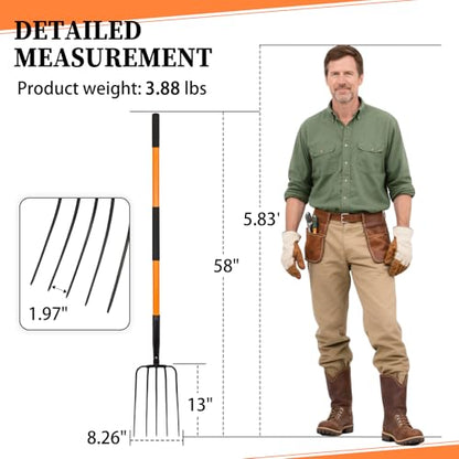 Nohovu 5 Tine Pitchfork for Gardening, Heavy Duty Pitchfork with Fiberglass Handle, Garden Fork for Mulching, 58 Inches