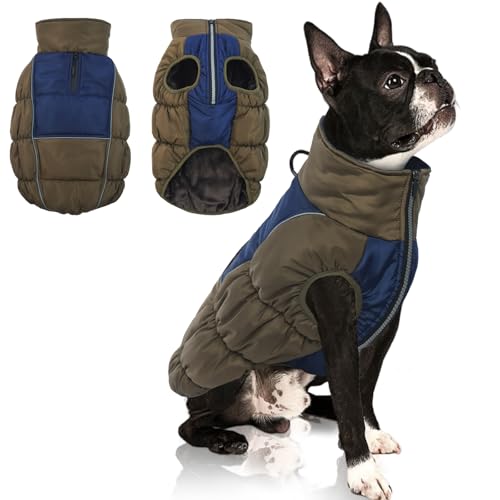 IECOii Windproof Waterproof Dog Coat - Thick Fleece Vest With Zipper, Snow Jacket For Large Dogs - color: Armygreen, size: Large(Chest:24.41''/62 CM)