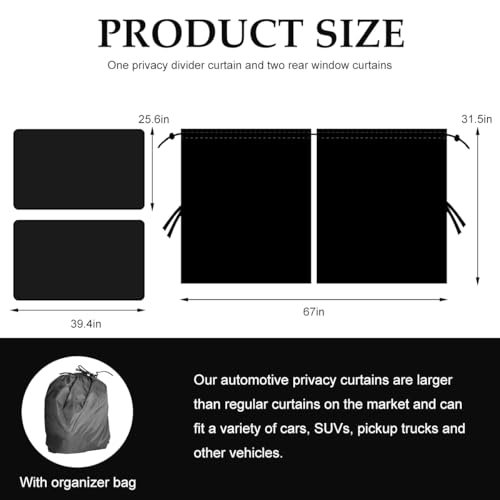 3PCS Car Privacy Curtain, Vehicle Blackout Divider Curtain with 2 Rear Side Window Shades, Car Sunshade Screen Cover Blocks Light for Sleeping Camping Fit Sedan SUV Truck - color: 3pcs