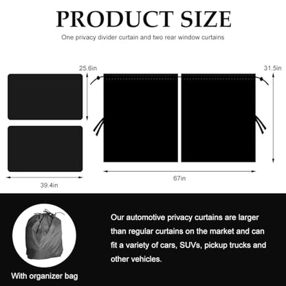 3PCS Car Privacy Curtain, Vehicle Blackout Divider Curtain with 2 Rear Side Window Shades, Car Sunshade Screen Cover Blocks Light for Sleeping Camping Fit Sedan SUV Truck - color: 3pcs