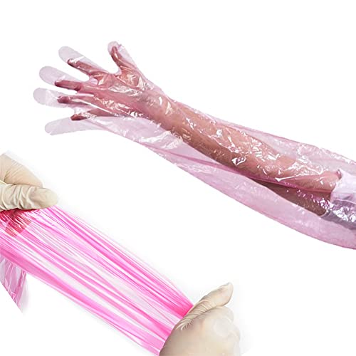 50 Disposable Field Dressing Gloves Veterinary Insemination Rectal Long Gloves, Extra Long Sleeve Full Arm - color: Red