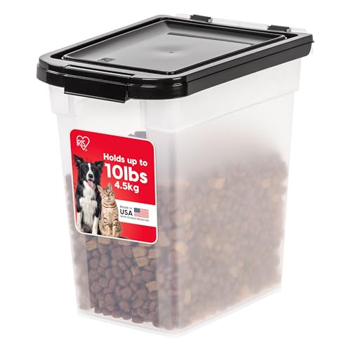 IRIS USA Dog Food Storage Container, Up to 10 lbs, Clear/Black, Made in USA | BPA-Free, Airtight Seal, Best for Cat Food, Bird Seed, Chicken Feed, Pet Toys, Treats, Pellets - color: Clear/Black, size: 10 lbs