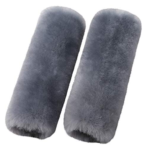OGLAND 2 Pack Sheepskin Car Seat Belt Cover Pads | Wool Seatbelt Cushions - color: Blue Gray, size: Shearling Wool
