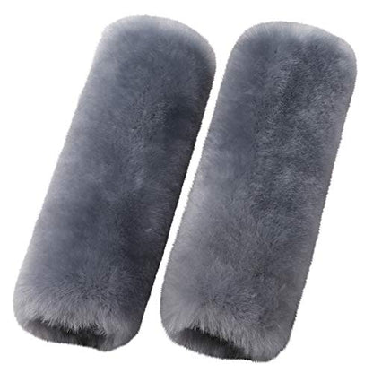 OGLAND 2 Pack Sheepskin Car Seat Belt Cover Pads | Wool Seatbelt Cushions - color: Blue Gray, size: Shearling Wool