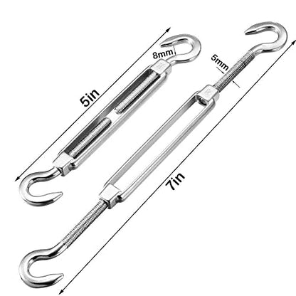 TooTaci 10 Pack M5 Turnbuckle, 304 Stainless Steel Turnbuckle Hook and Hook | Turnbuckle Wire Tensioner, Adjustable Turnbuckles for Cables Wire, Shade Sails, Cable Tightener, Garden Trellis,String Lights - size: M5 CC-10Pcs