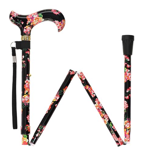 Royal RC Canes Walking Sticks for Men and Women - Stylish Designer Fashionable Adjustable Derby Canes - Lightweight Aluminum Cool Walking Sticks with HD Patterns - color: Black Blooming Floral