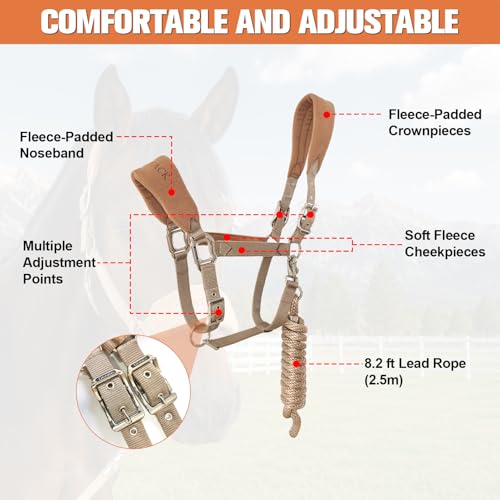 Fleece Horse Halter and Lead Rope Set - color: Beige, size: COB