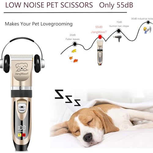 Dogs Hair Trimmer, Dogs Shaver Clippers Grooming Kit - Low Noise Cordless Rechargeable Dog & Cat Horses Clippers, Heavy Duty, Quie