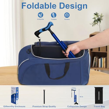 KingPavonini Walking Cane for Men Women Stability, Self Standing - color: Blue