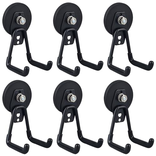 ULIBERMAGNET Heavy Duty Magnetic Garage Hook,6 Pack Strong Large Magnet Hooks for Power Drill,Garden Tools,Hose,Pegboard,Garage, Workshop,Magnetic Storage Hooks for Indoor Outdoor Hanging(Black) - style: 2.59" Strong Medium L Black 6PC