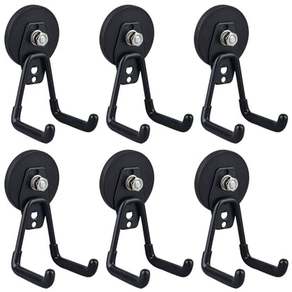 ULIBERMAGNET Heavy Duty Magnetic Garage Hook,6 Pack Strong Large Magnet Hooks for Power Drill,Garden Tools,Hose,Pegboard,Garage, Workshop,Magnetic Storage Hooks for Indoor Outdoor Hanging(Black) - style: 2.59" Strong Medium L Black 6PC