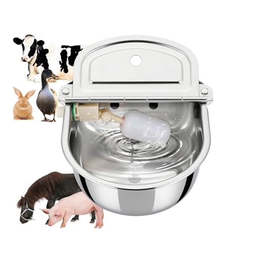 NYXOVA Automatic Animal Drinking Water Bowl, 304 Stainless Steel Livestock Waterer with Float Valve for Horse, Cattle, Goat, Sheep, Pig and Dog（with Drainage Hole）