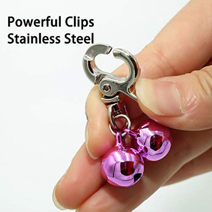 Bells for Dog Collars - 2 Pack Stainless Steel Bell Necklace for Dogs & Cat - Pet Pendant Accessories Training Collar Charm with Heavy Duty Snap Clips, Silver & Pink Christmas Gift - color: Silver & Pink