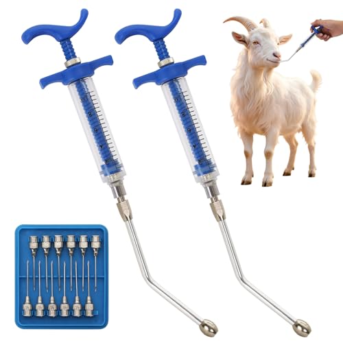 2 Pcs Goat Syringe Reusable Adjustable Goat Drench Syringe with 2 Drench Nozzle and Needles, Feeding Supplies for Cattle, Sheep, Goats, Horse, Pig, Dog (Blue, 10ML) - color: Blue, size: 10ML