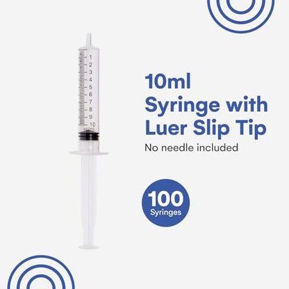 Care Touch Disposable Syringes Without Needle, Luer Slip, 10ml 100 Count - size: 10 ml