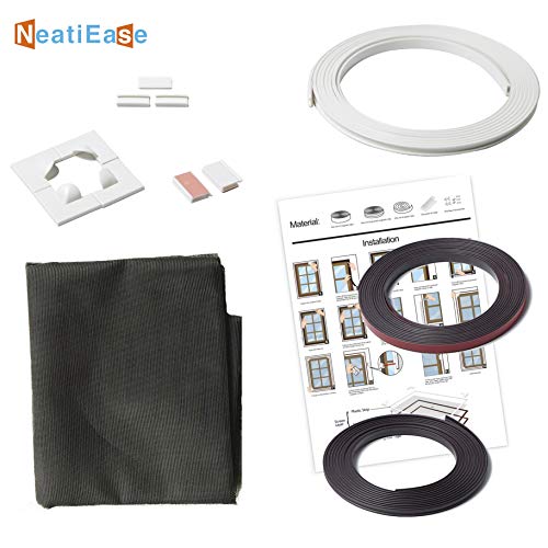 NeatiEase Adjustable DIY Magnetic Window Screen Max 55InchH x 36InchW Fits Any Size Smaller with White Frame Fiberglass Mesh - size: 55"x36"