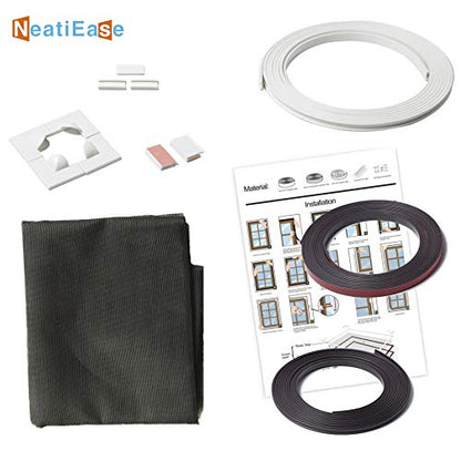 NeatiEase Adjustable DIY Magnetic Window Screen Max 55InchH x 36InchW Fits Any Size Smaller with White Frame Fiberglass Mesh - size: 55"x36"