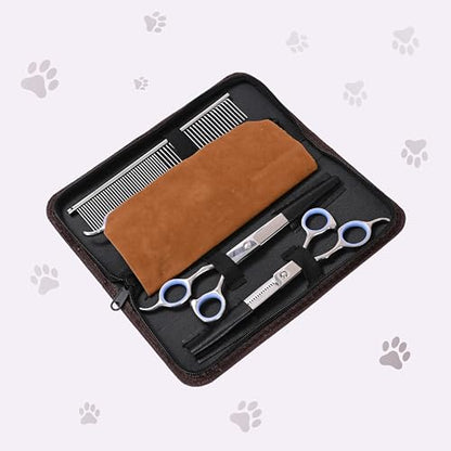Dog Grooming Scissors Kit, Curved, Straight & Thinning Shears Set, Silver - size: Long