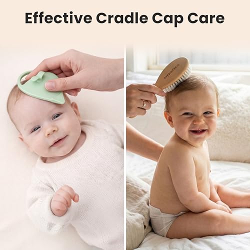 Baby Hair Brush & Comb Set for Newborns - Gentle Goat-Hair & Bamboo Bristle Hairbrushes with Easy Grip Wooden Handles - 5-Pack Baby Brush Set with a Cotton Travel Pouch - Gifts for Boys & Girls - size: Premium Set (5-Piece)
